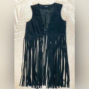 Express Size Medium Black Fringe Vest Duster‎